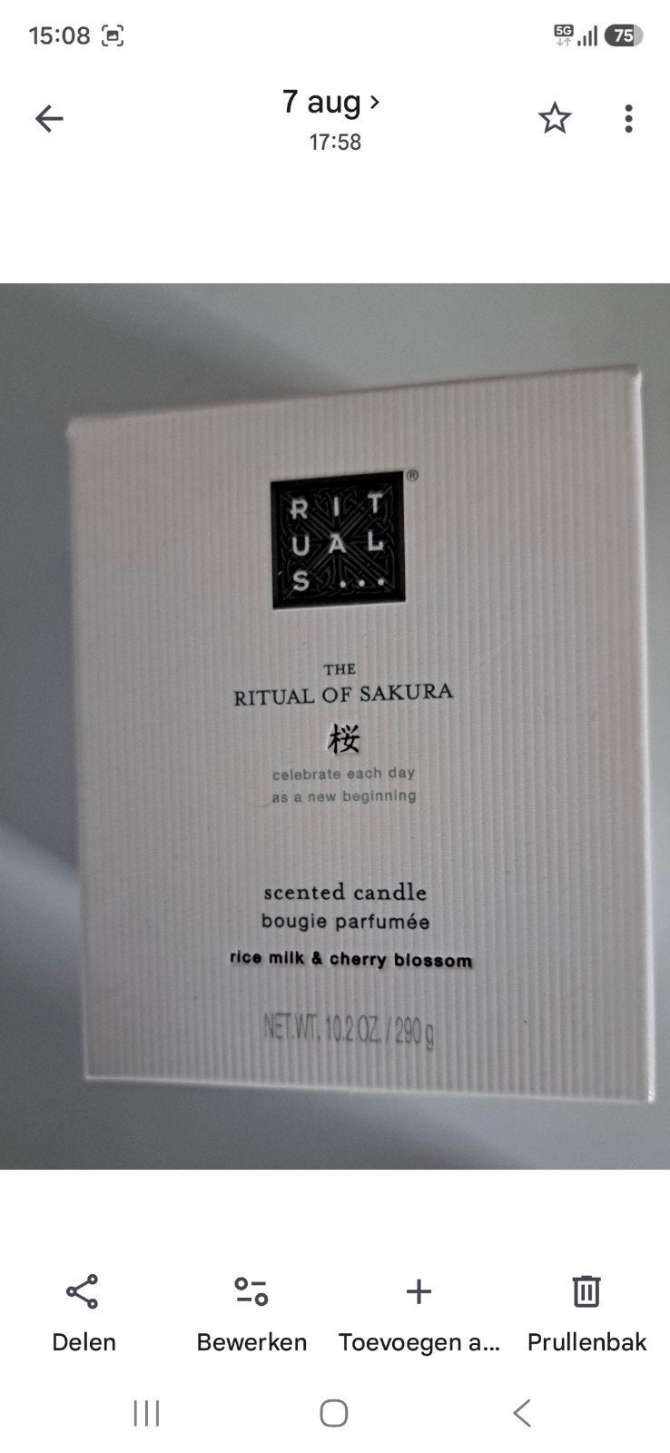 Rituals The Ritual of Sakura Scented Candle, Wit, Ophalen of Verzenden, Rituals, Kaars