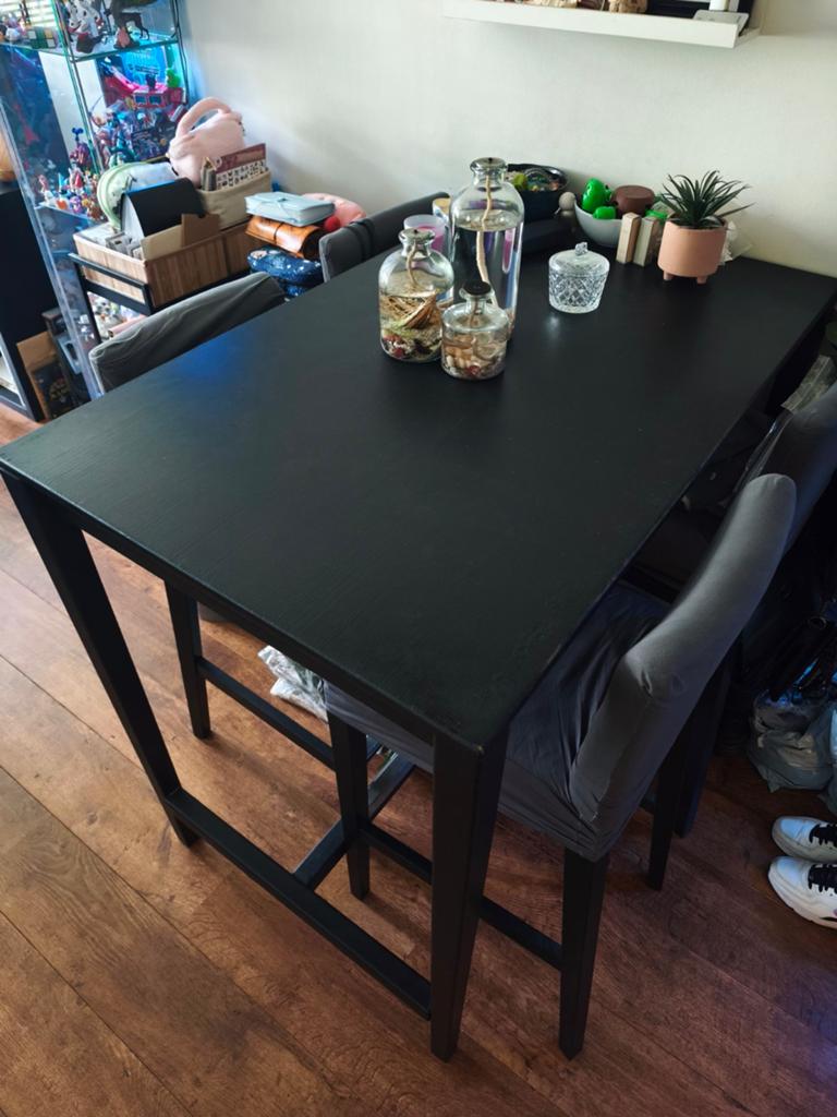 Bartafel met 4 barkrukken, Huis en Inrichting, Tafels | Eettafels, Ophalen, Rechthoekig, 100 tot 150 cm, 50 tot 100 cm