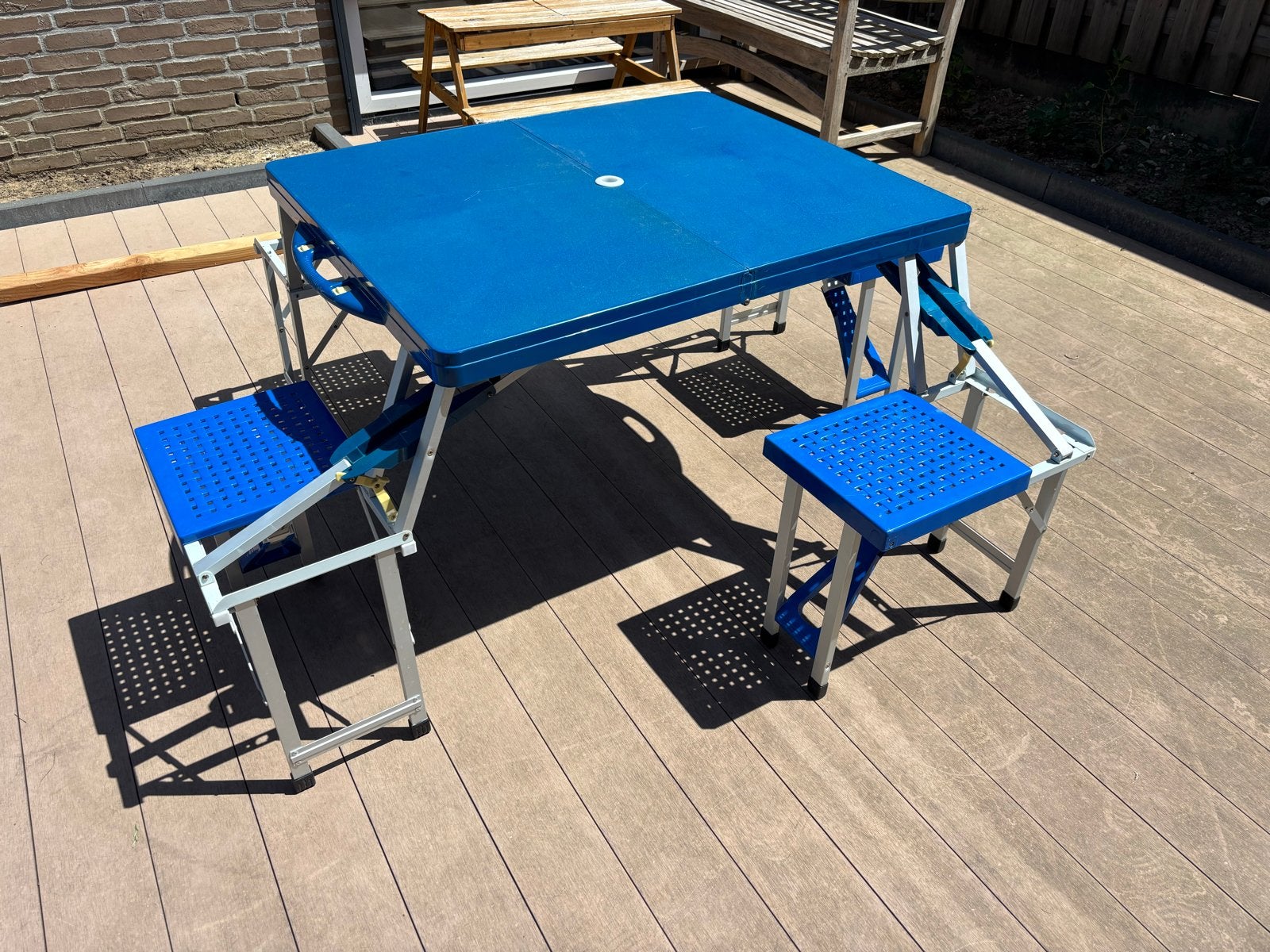 Opvouwbare campingtafel met 4 zitplaatsen - Blauw, Ophalen, Gebruikt, Campingtafel