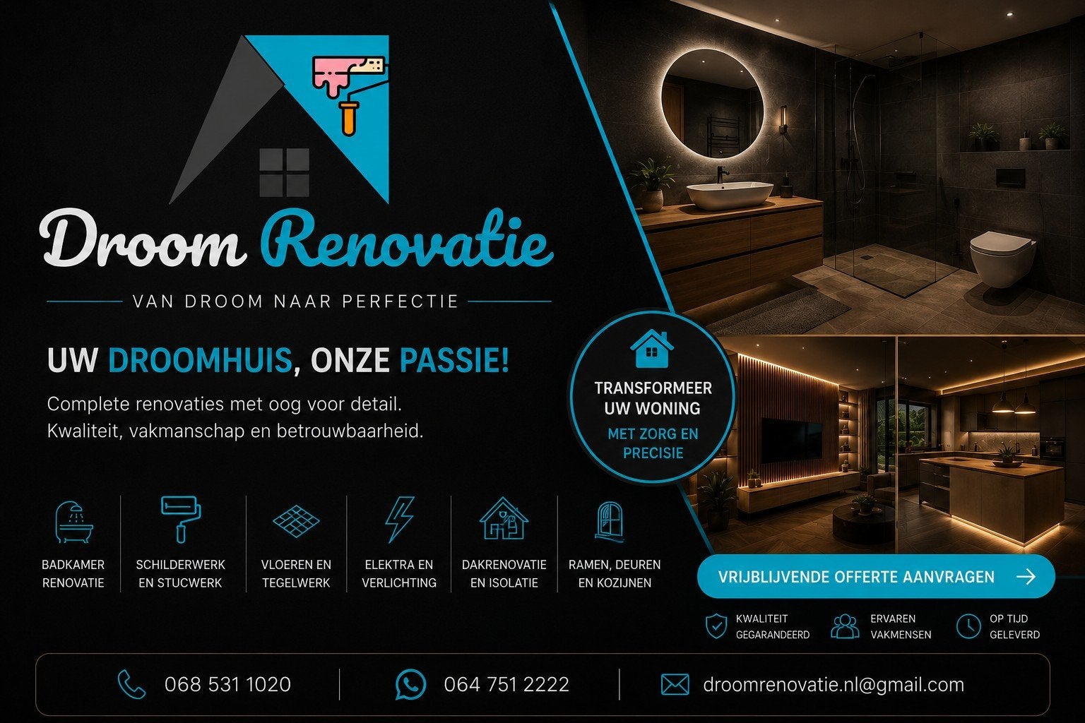 Timmerman>uitbouw>loodgieter>Electra>tegels>schilder>stucen, 24-uursservice