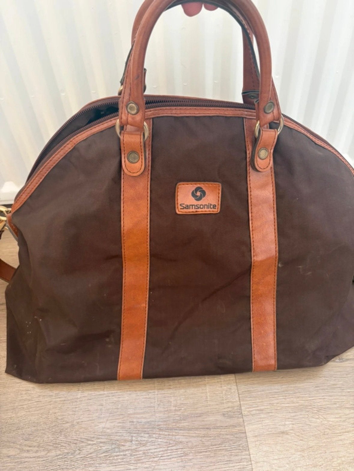 Samsonite reistas bruin met leren details, Sieraden, Tassen en Uiterlijk, Tassen | Reistassen en Weekendtassen, 40 tot 60 cm, Gebruikt
