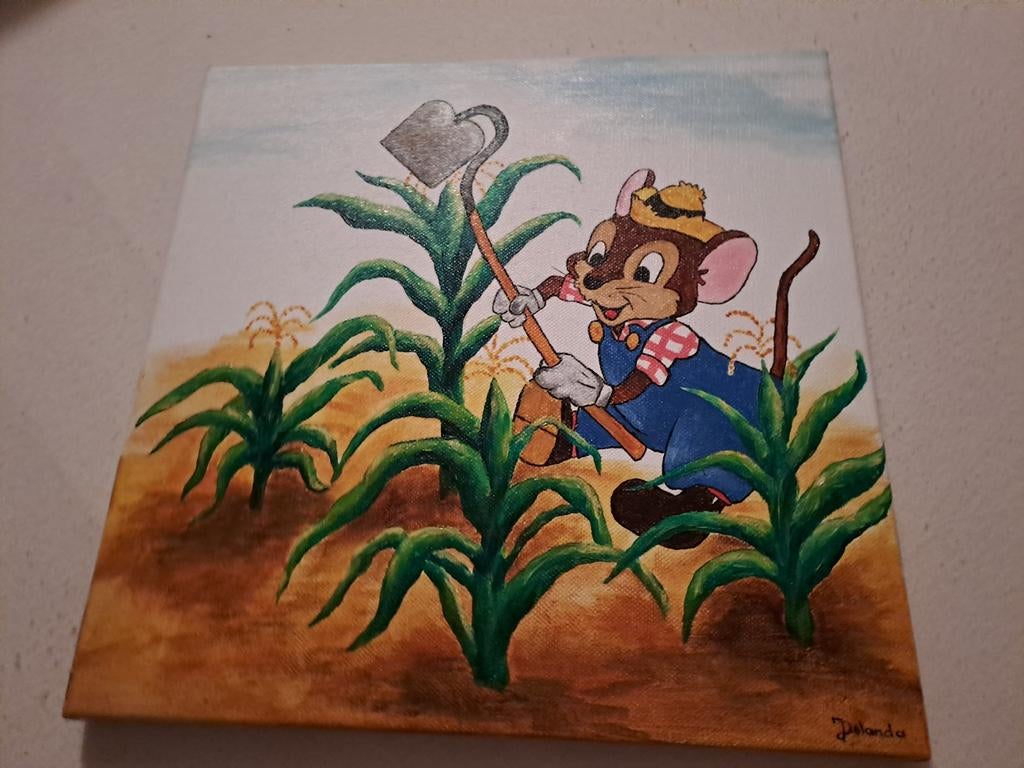 Mooi schilderij op doek, grappig muisje, Ophalen of Verzenden