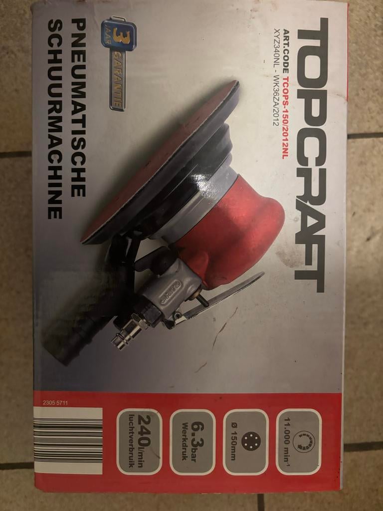 Topcraft Pneumatische Schuurmachine - Waterproof Schuren, Ophalen of Verzenden, Nieuw, Minder dan 600 watt, Excentrische schuurmachine