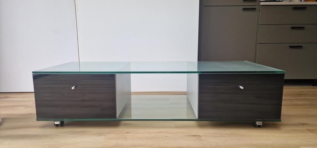 Design glazen tv meubel op wieltjes, Huis en Inrichting, Kasten | Televisiemeubels, Ophalen, 100 tot 150 cm, Minder dan 100 cm