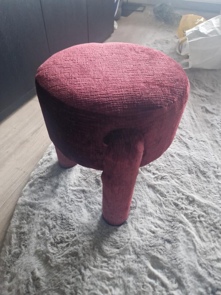 Burgundy/bordeauxrood Poef, Huis en Inrichting, Banken | Voetenbanken en Poefen, Ophalen, Rond, Minder dan 50 cm, Minder dan 50 cm