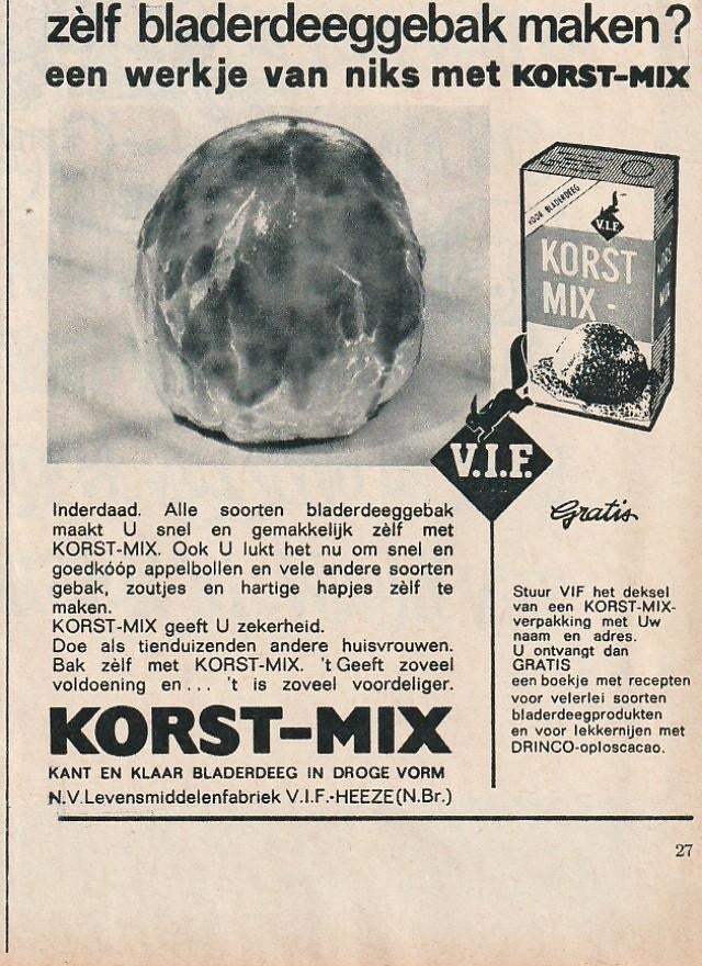 retro reclame 1966 Korst-Mix Heeze bladerdeeggebak, Verzamelen, Verzenden, Overige typen