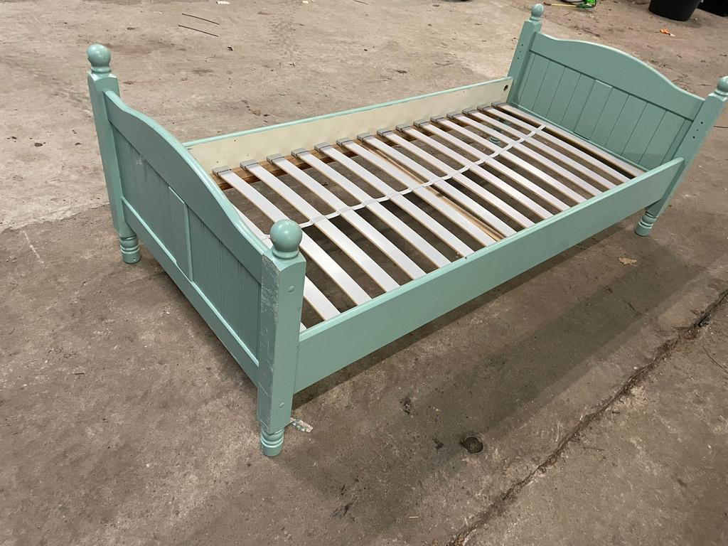 Mintgroen 1-persoonsbed incl. lattenbodem, Ophalen, Gebruikt, 70 tot 85 cm, Lattenbodem