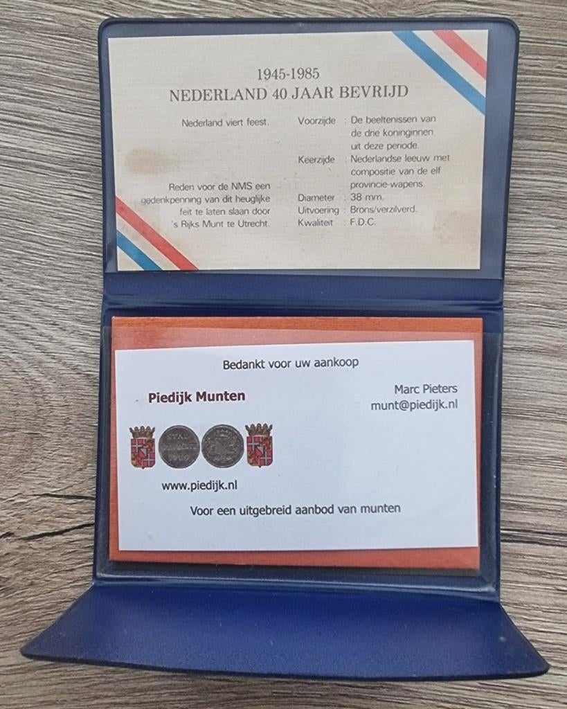 Nederland 40 jr Bevrijd 1945-1985, Postzegels en Munten, Penningen en Medailles, Ophalen of Verzenden, Brons, Nederland