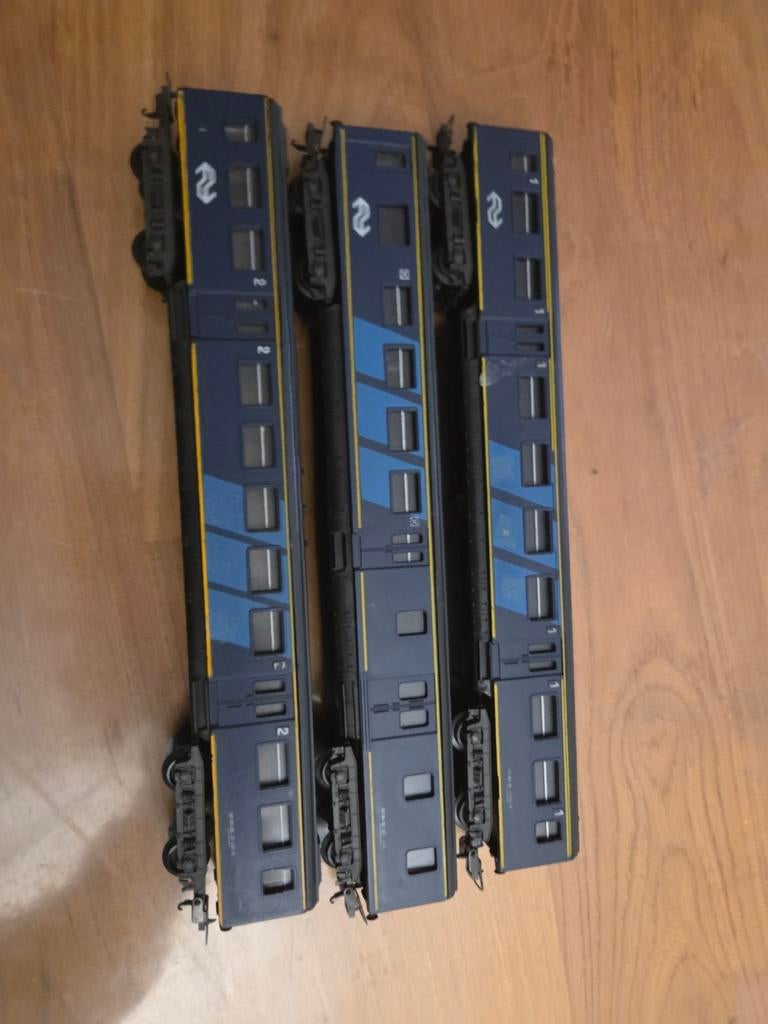 Set van 3 NS Treinwagons - Blauw, Gebruikt, Gelijkstroom, Analoog, Wagon