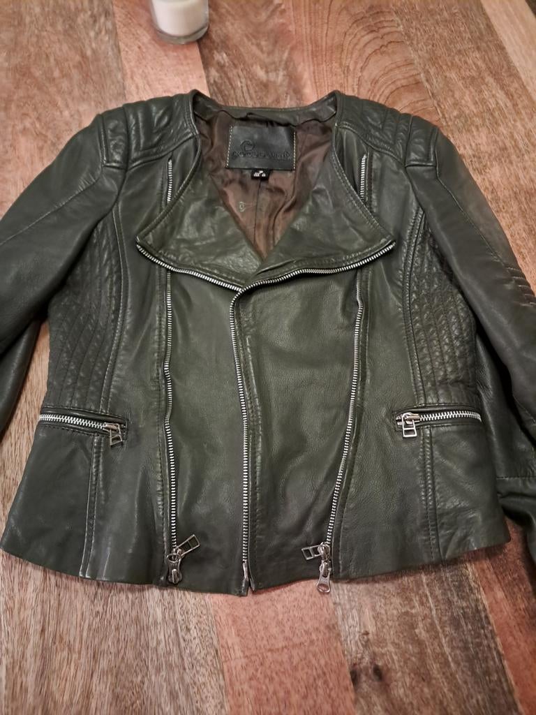Goosecraft groen leren bikerjasje maat s zgan, Kleding | Dames, Goosecraft, Ophalen of Verzenden, Zo goed als nieuw, Jasje
