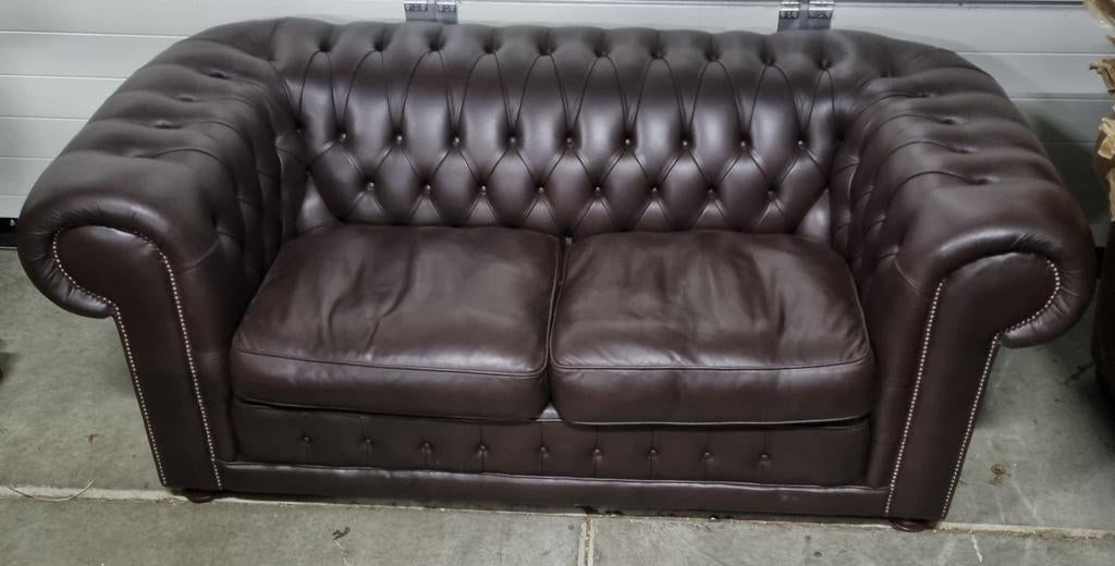 Chesterfield bank Springvale bruin leer + BEZORGING GRATIS, Gebruikt, ., Chesterfield, Leer