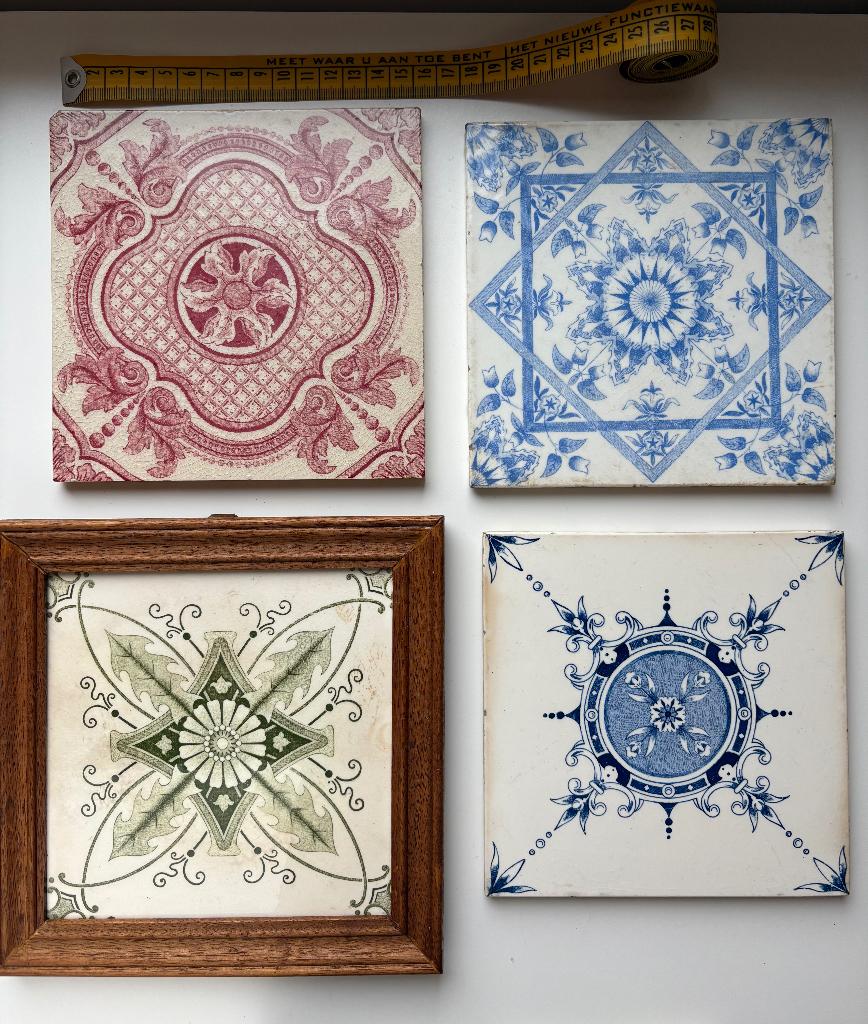 4 originele Engelse transfertegels uit circa 1880–1910, Ophalen of Verzenden