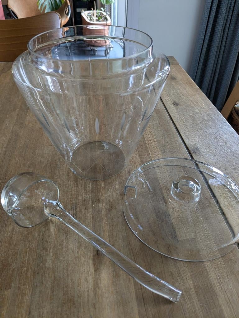 Jaren '50 - '60 glazen punch bowl, Antiek en Kunst, Ophalen