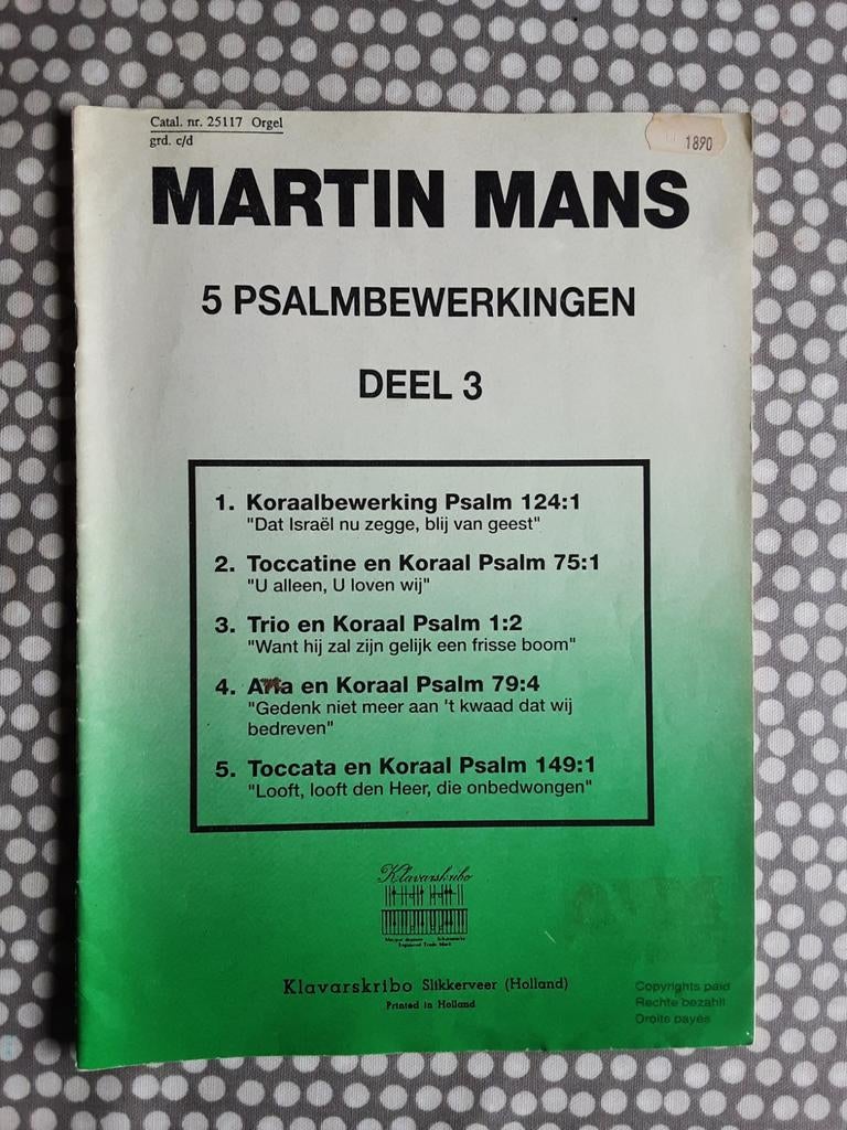 Martin Mans  - 5 Psalmbewerkingen klavarskribo deel 3, Orgel, Gebruikt, Ophalen of Verzenden, Religie en Gospel