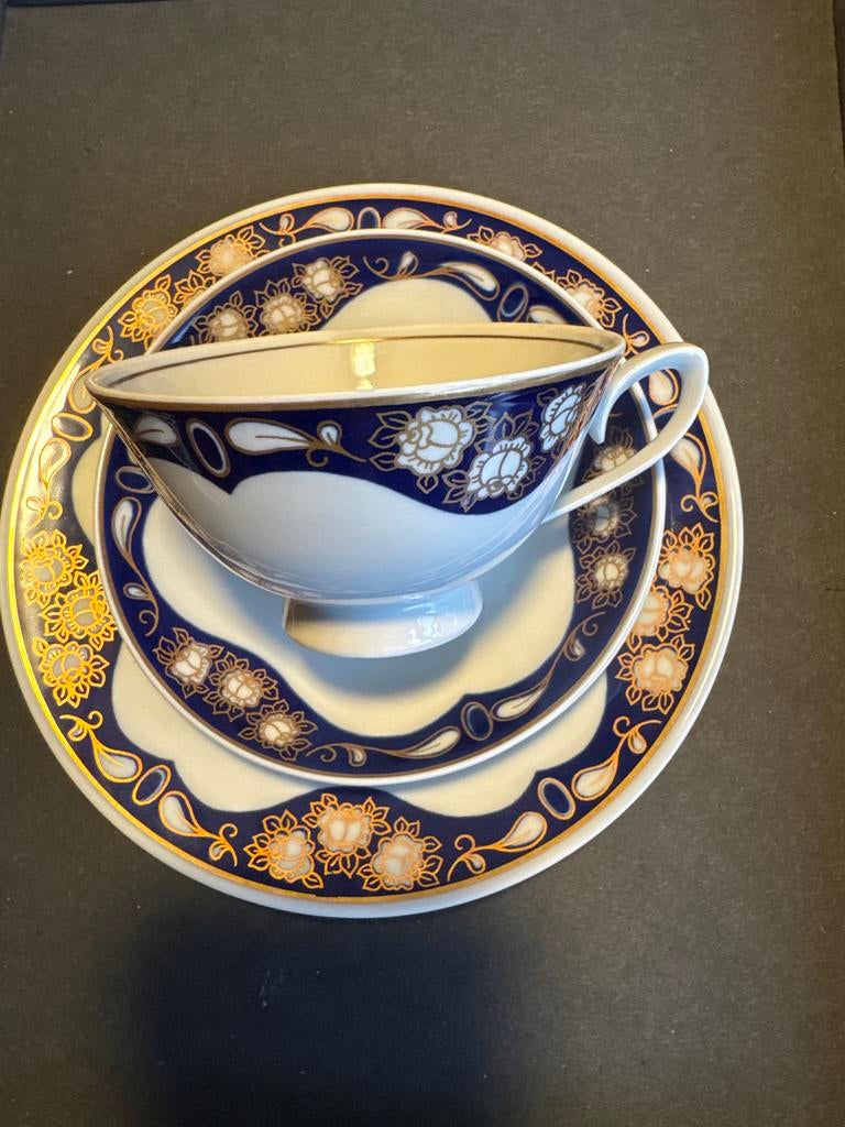 Vintage Kobalt Porseleinen Theeservies, Ophalen of Verzenden