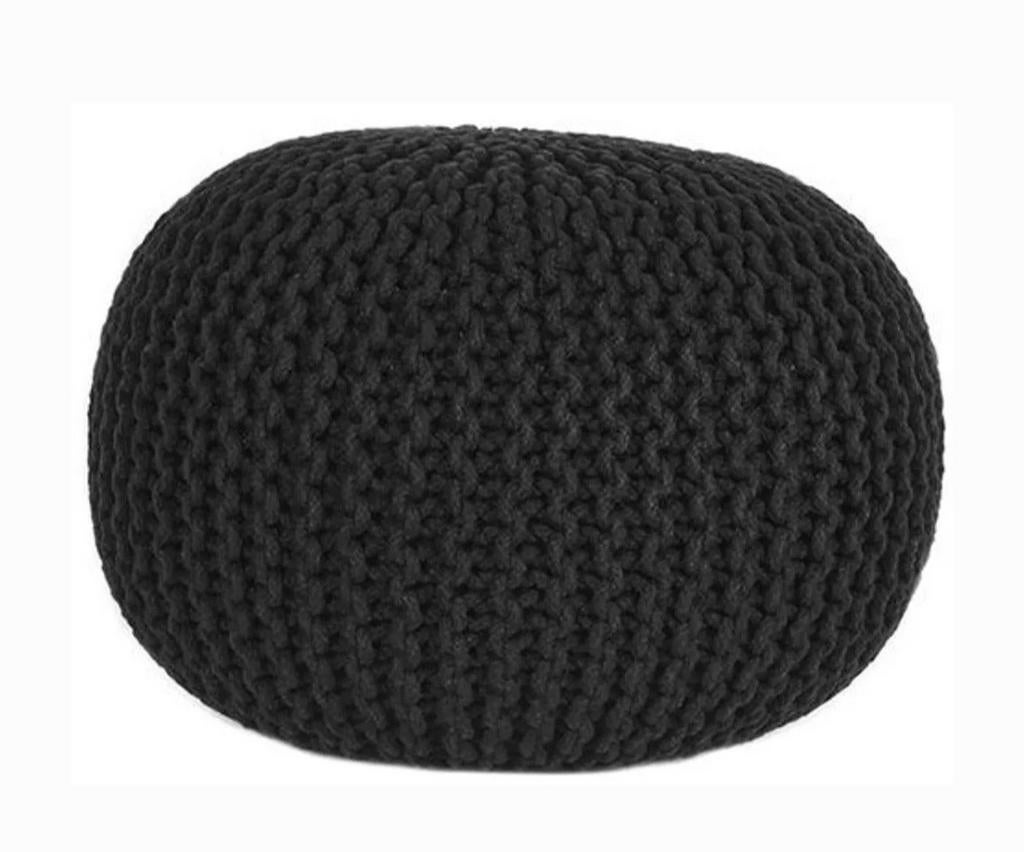 LABEL51 Poef Knitted Zwart Gebreid Zwarte Touw Katoen 50 cm, Ophalen, Zo goed als nieuw, Rond