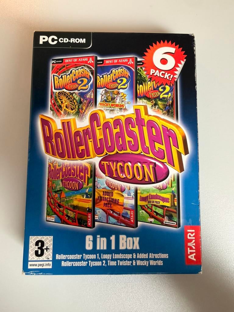 RollerCoaster Tycoon 6-in-1 PC Box - Windows 98/ME/XP, Gebruikt, 1 speler, Ophalen of Verzenden, Vanaf 3 jaar