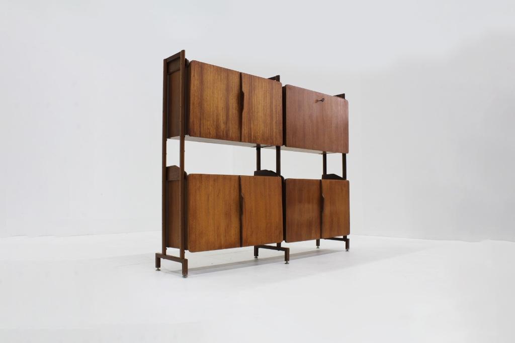 Vintage Italiaanse Mid-century wandkast boeken teak 1960s, Ophalen, Vintage, design, Italiaans, 150 tot 200 cm, Teakhout