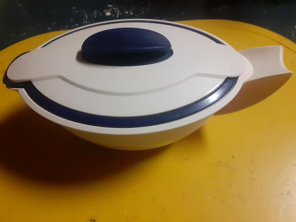 Tupperware duo sauskom, Huis en Inrichting, Keuken | Tupperware, Ophalen of Verzenden, Gebruikt, Blauw, Bak of Kom