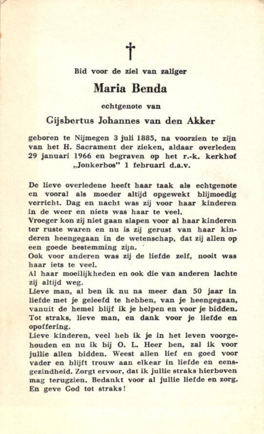 Benda Maria 1885 Nijmegen 1966, Ophalen of Verzenden