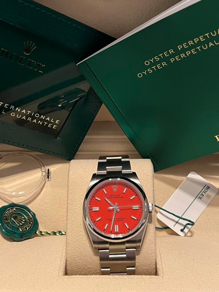 Rolex Oyster Perpetual 36 Coral-red  Discontinued 126000 New, Sieraden, Tassen en Uiterlijk, Horloges | Dames, Ophalen, Staal