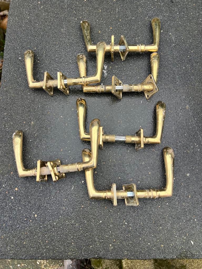 6 Sets Vintage Klinken - Deurklinken, Ophalen, Gebruikt, Koper of Messing, Klink of Kruk