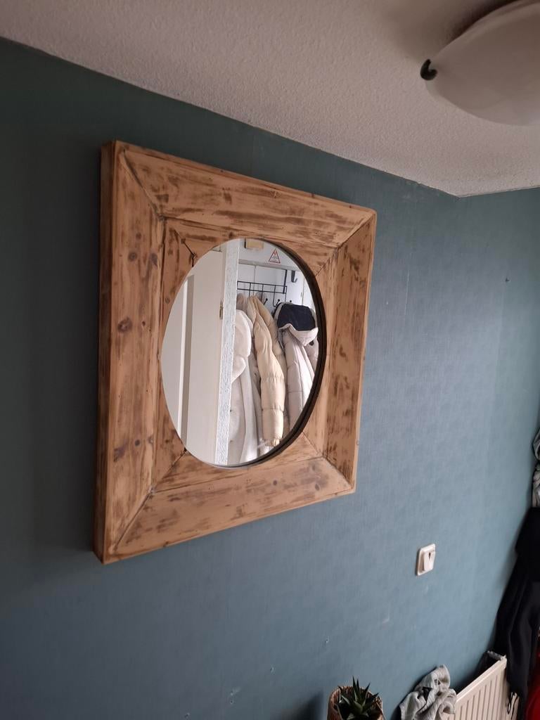 Prachtige Spiegel Oud Hout, Huis en Inrichting, Woonaccessoires | Spiegels, Ophalen, Vierkant, Zo goed als nieuw, Minder dan 100 cm