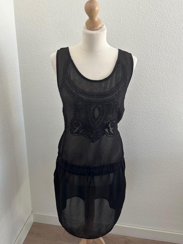 Leuke zwarte overgooier maat 40 zomer jurk badkleding 2230, Maat 38/40 (M), Zwart, Onbekend, Ophalen of Verzenden