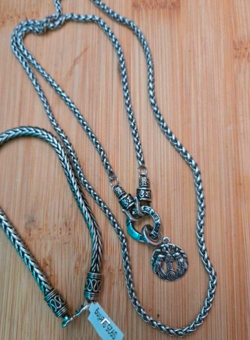 Zilveren Buddha Viking Stijl Set - Ketting, Armband, Hanger, Sieraden, Tassen en Uiterlijk, Ophalen, Met hanger, Nieuw, Zilver