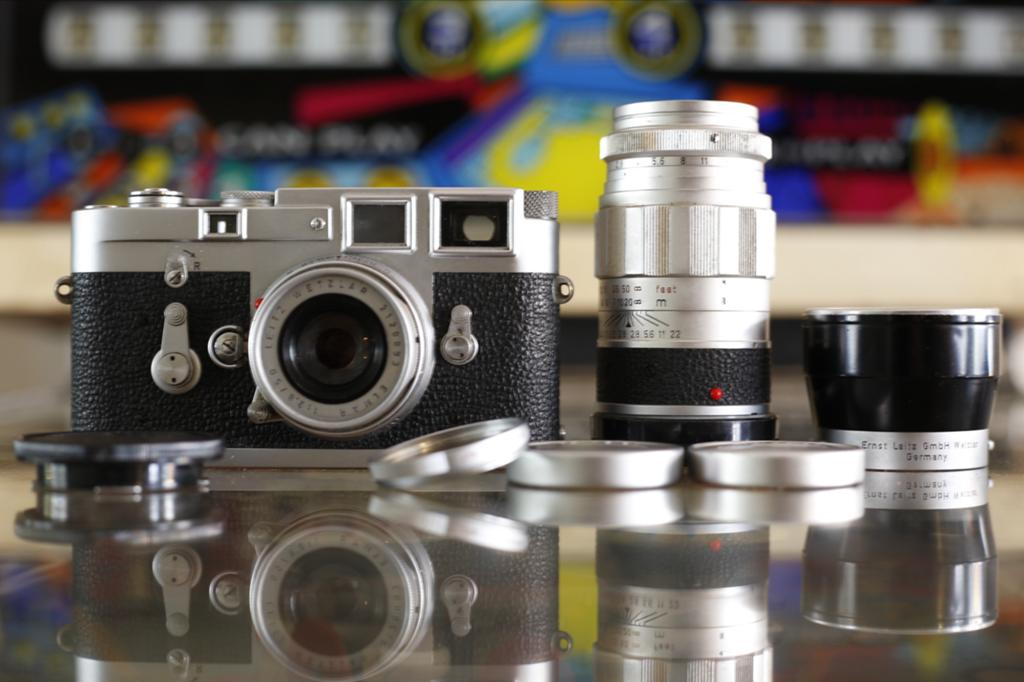 Leica M3-1055840 met diverse lenzen en accessoires, Ophalen of Verzenden, Gebruikt, Spiegelreflex, Leica