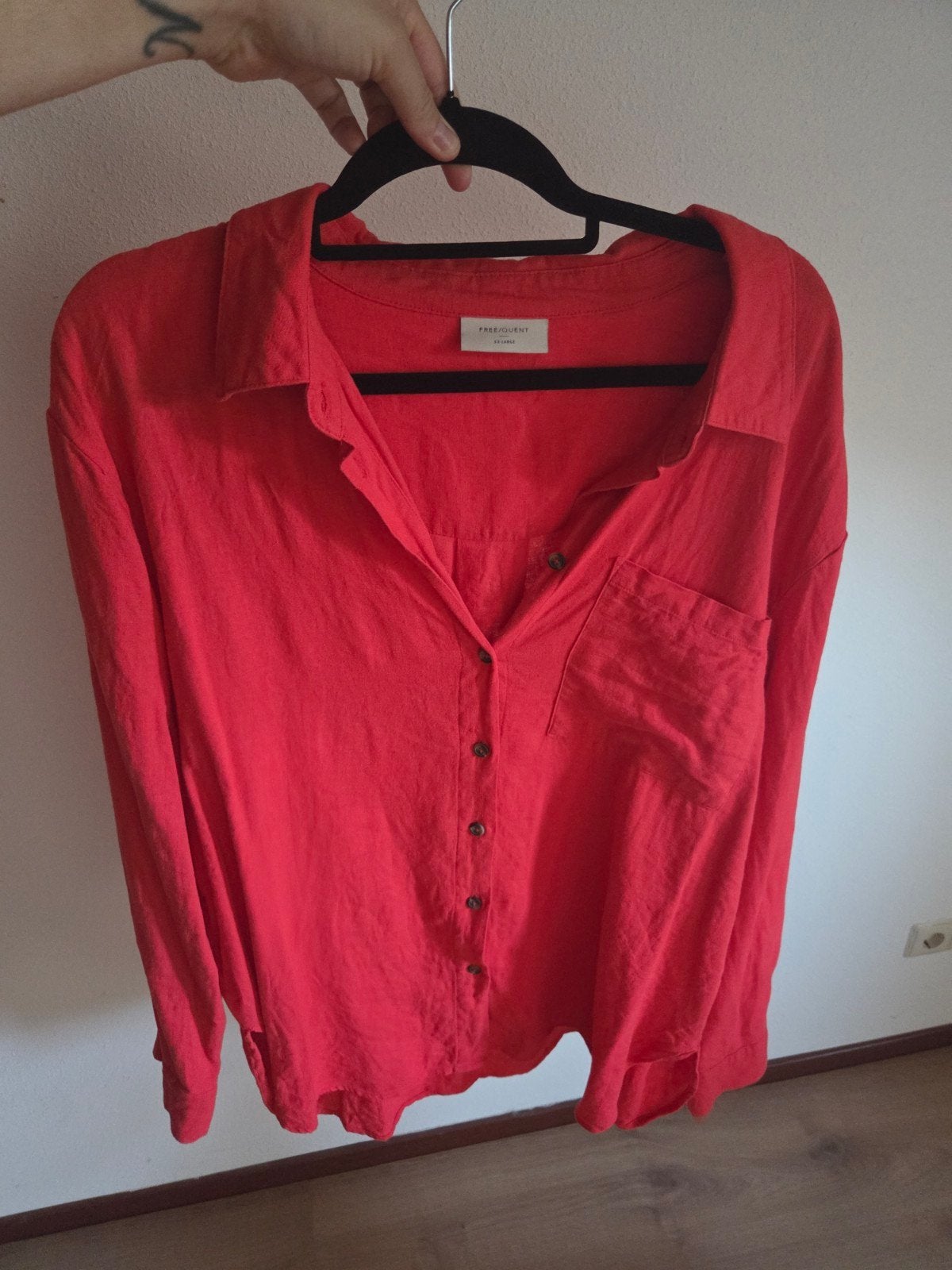 FREEQUENT Rood oranje Linnen Overhemd blouse, maat XXL, Kleding | Dames, Maat 46/48 (XL) of groter, Ophalen of Verzenden, Zo goed als nieuw