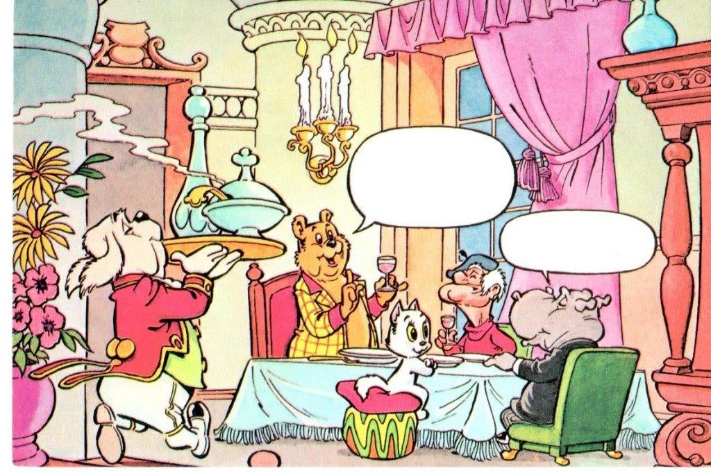 Kaart Bommel en Tom Poes - Joost serveert eten 1974, Verzamelen, Ophalen of Verzenden, Olivier B, Bommel en Tom Poes, Zo goed als nieuw
