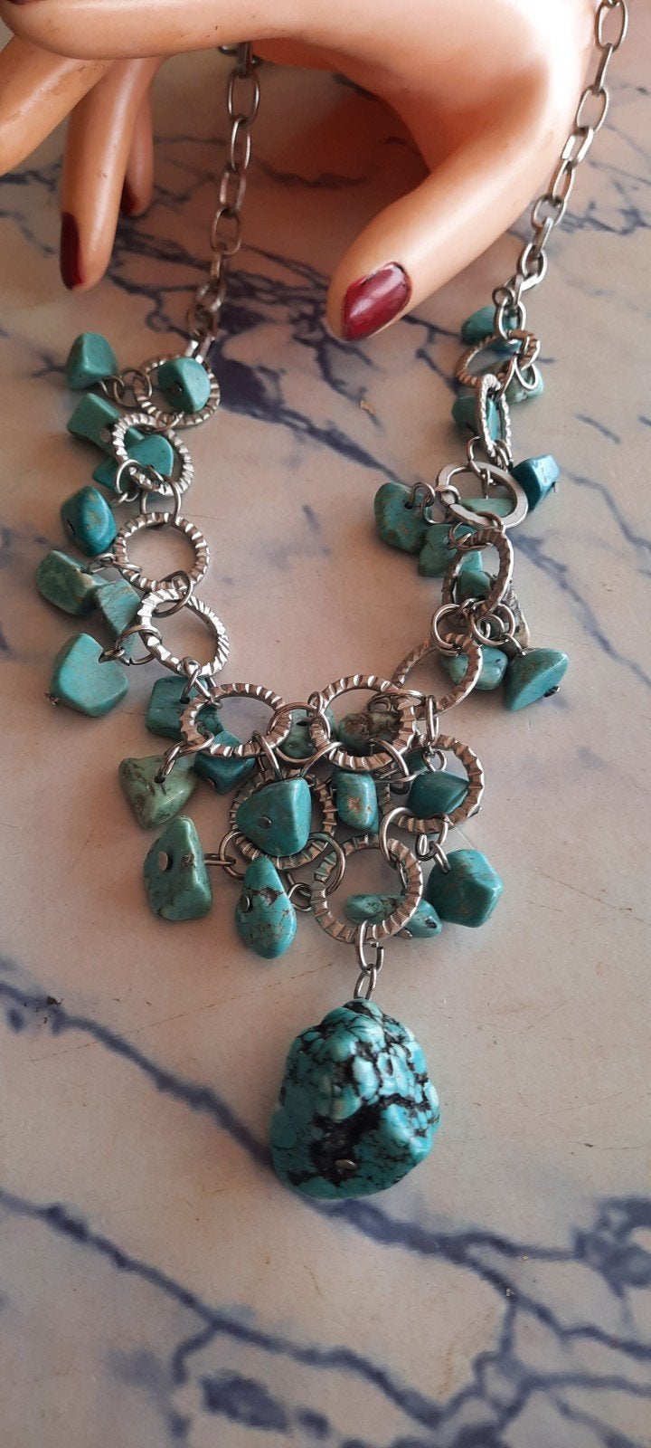 Vintage Western ketting met turkoois stenen, Sieraden, Tassen en Uiterlijk, Kettingen, Gebruikt, Overige kleuren, Ophalen of Verzenden