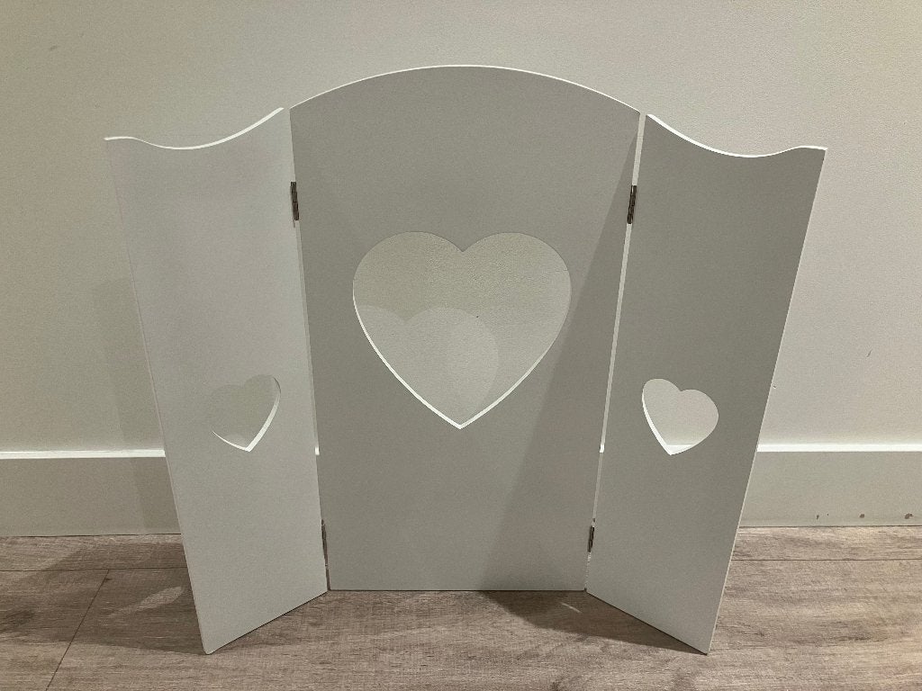 Wit houten 3-Luik hartjes raamscherm, Huis en Inrichting, Ophalen of Verzenden, Zo goed als nieuw