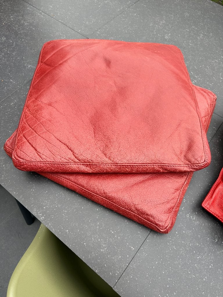 Kussens Leolux 50x50cm | rood leer, Huis en Inrichting, Woonaccessoires | Kussens, Overige merken, Gebruikt, Vierkant, Ophalen of Verzenden