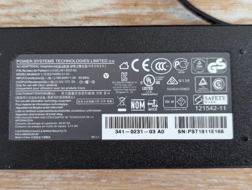 Cisco FA060LS1-00 Power Adapter 12V 5A PST1811E166, Ophalen of Verzenden, Gebruikt