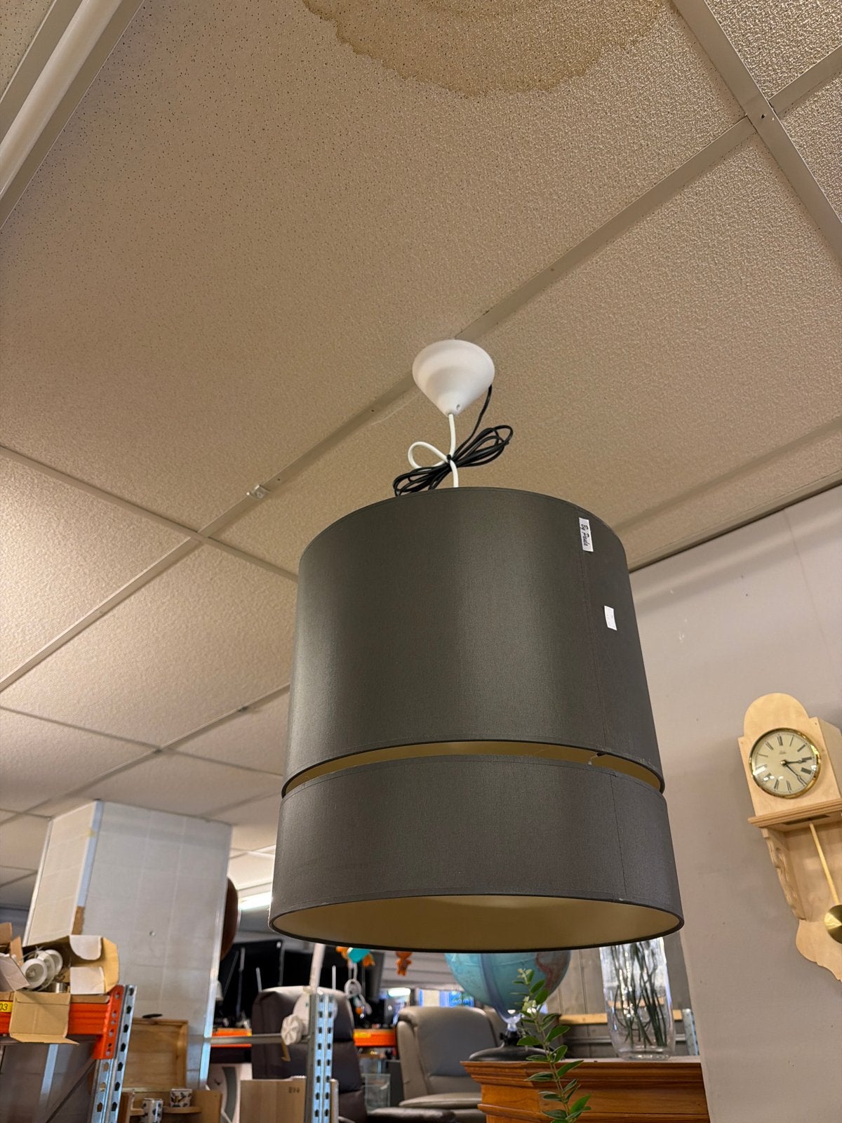 Moderne hanglamp - Grijze stoffen kap, Huis en Inrichting, Ophalen, Gebruikt, ., Textiel