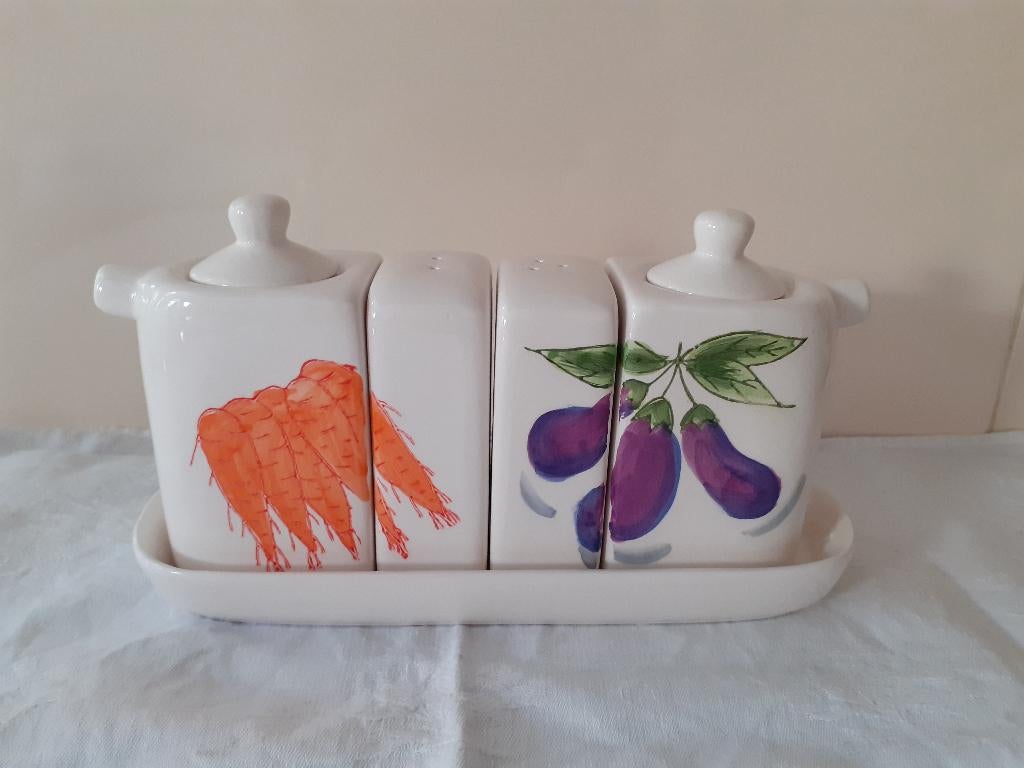 Vintage peper zout olie azijnstel aardewerk, Overige typen, Ophalen of Verzenden, Zo goed als nieuw, Steen/keramiek
