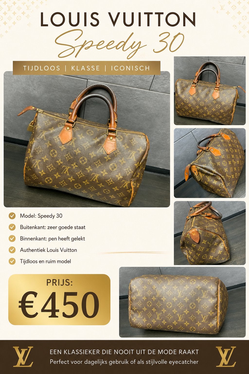 Louis vuitton tas speedy 30, Ophalen of Verzenden, Zo goed als nieuw, Bruin, Handtas