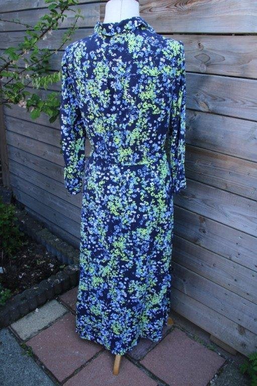 Doorknoopjurk donkerblauw/ geel Sandwich mt 44 Maxi Vaste pr, Maat 38/40 (M), Blauw, Ophalen of Verzenden, Zo goed als nieuw