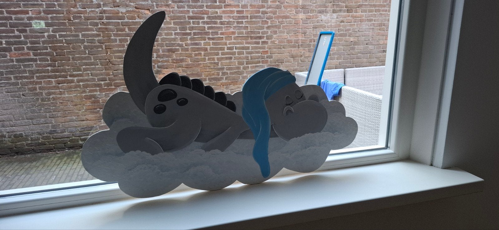Leuke wanddecoratie voor kinderkamer - Dino op wolk, Ophalen, Wandhanger, Hout, Meerkleurig