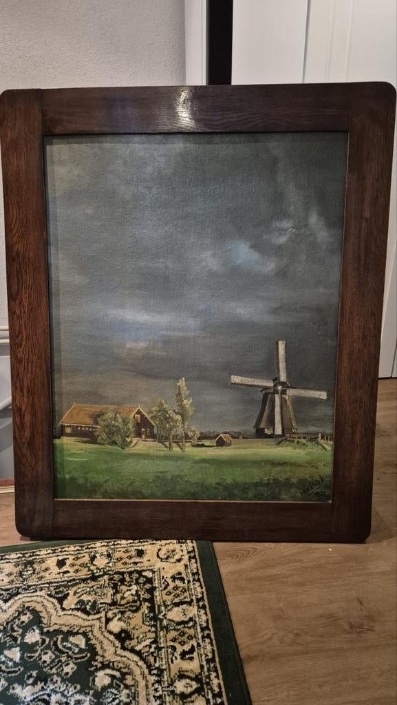 Schilderij Van Kolck 1976 - Molen bij Schermerhorn, Antiek en Kunst, Kunst | Schilderijen | Klassiek, Ophalen