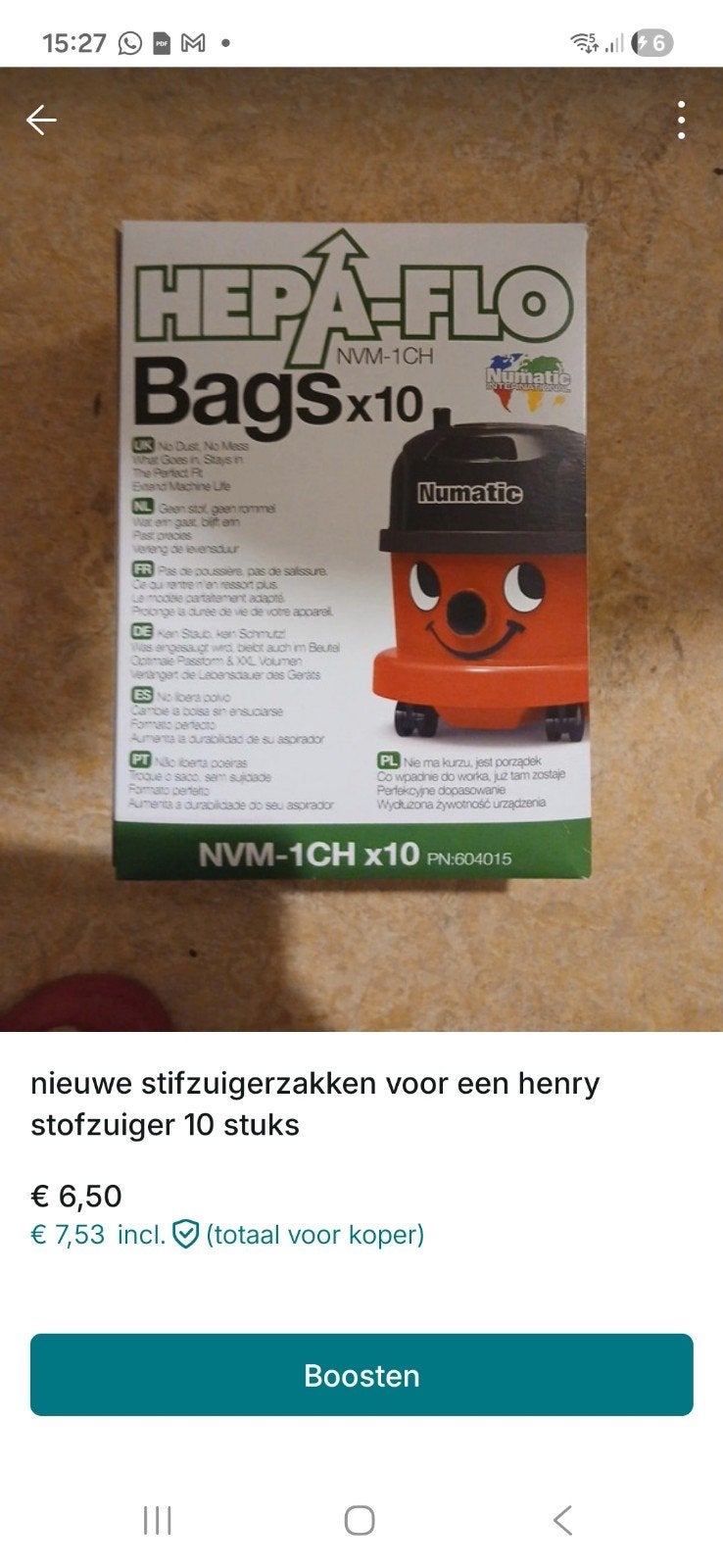 Numatic Henry stofzuigerzakken NVM-1CH x10, Witgoed en Apparatuur, Stofzak, Inclusief accessoires, Numatic, Nieuw
