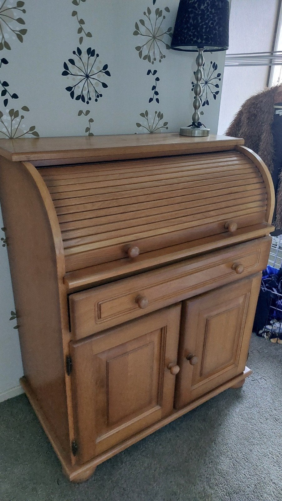 Rustiek eiken secretaire met rolluik 100x80x50 HxBxD, Ophalen, Gebruikt, Rustiek en retro