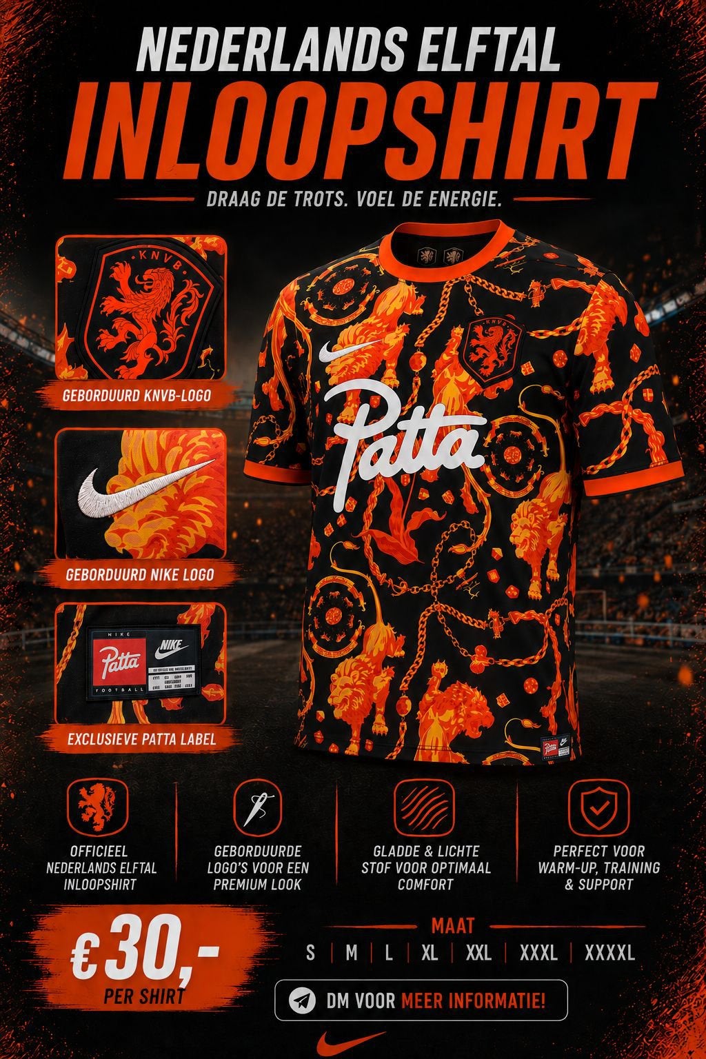 Warming Up Shirt Nederlands Elftal x Patta, Sport en Fitness, Voetbal, Maat L, Verzenden, Nieuw, Shirt