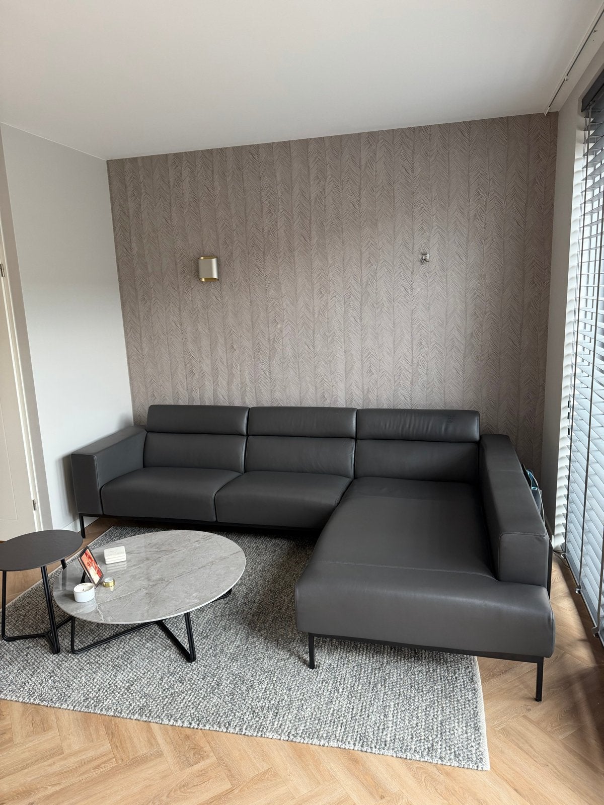 Harvink Forum Hoekbank – Donkergrijs Luxe Basalt Leder+, Huis en Inrichting, Ophalen, Zo goed als nieuw, Leer