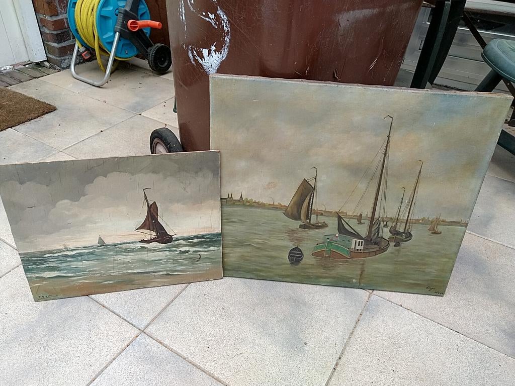 Vissersboten schilderijtjes 1932 Leeger Keizer, Antiek en Kunst, Ophalen