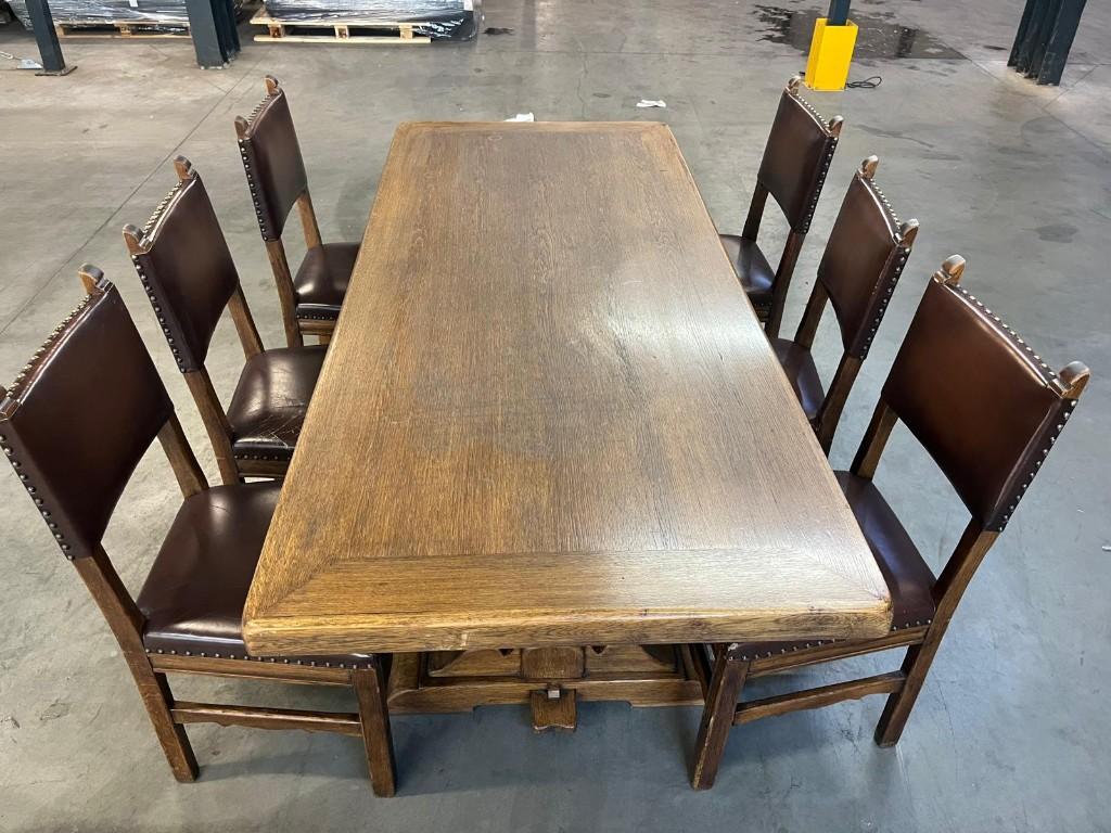 Antieke landelijke eettafel met 6 stoelen, Antiek en Kunst, Ophalen