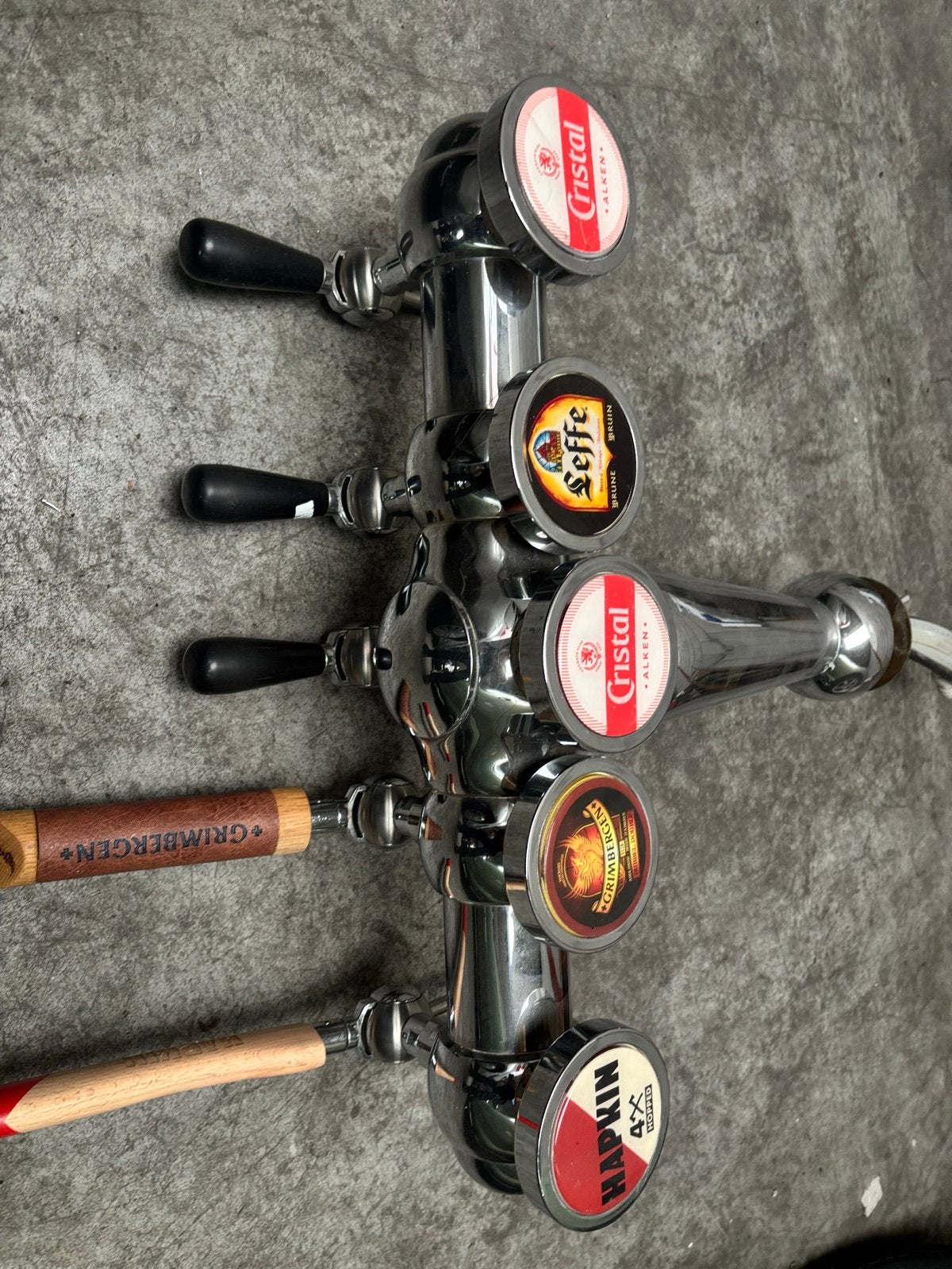 Biertap met 5 kranen - Cristal, Leffe, Grimbergen, Hapkin, Verzamelen, Ophalen