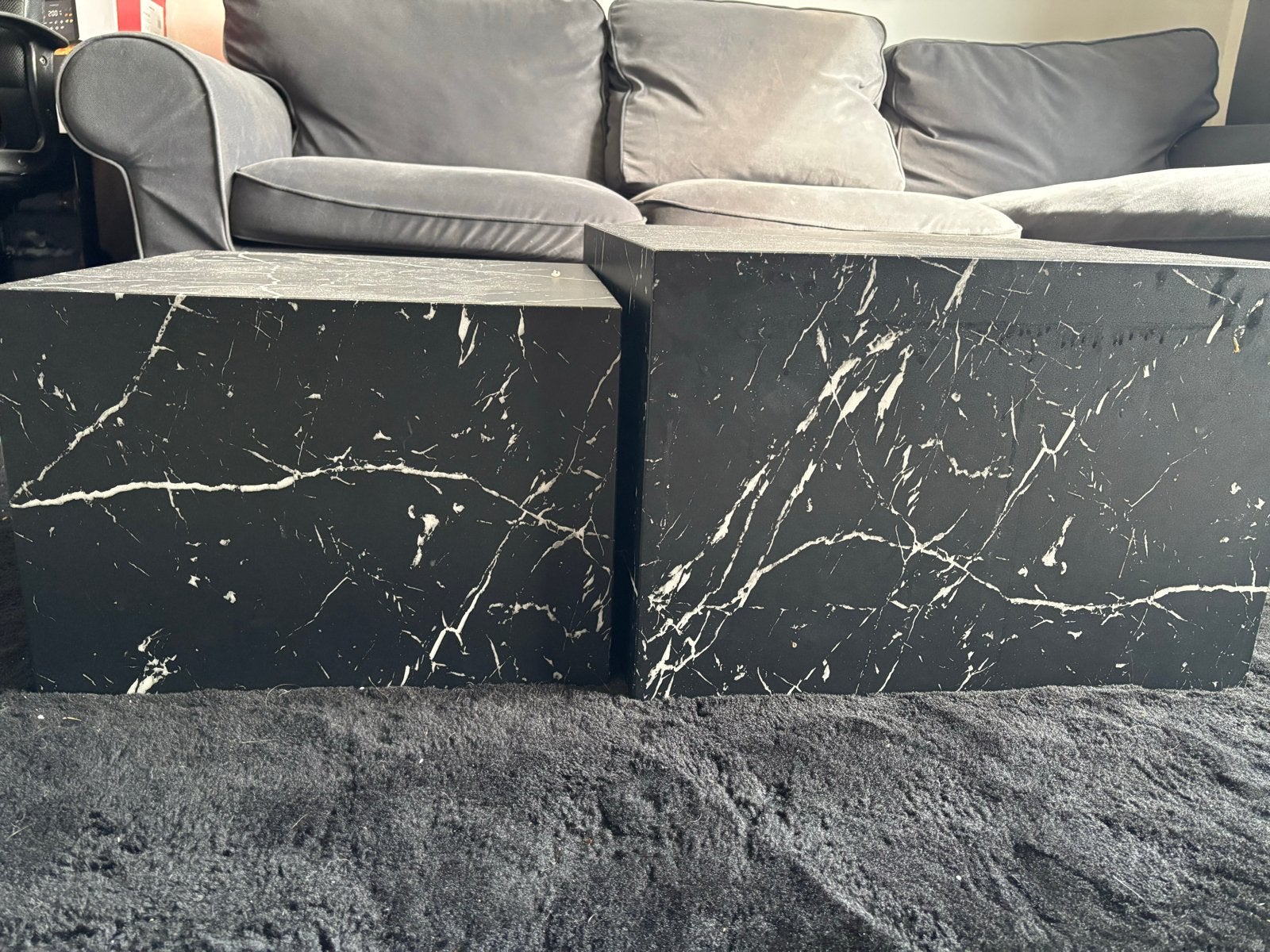 Set van 2 IKEA bijzettafels - Zwart marmerlook, Ophalen, Gebruikt, Vierkant, 5 – 50